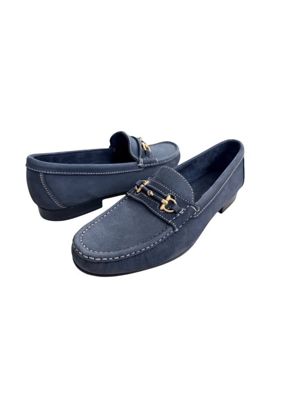 Bally Mens Navy Suede Loafers With Gold Horsebit Detailing Size 42.5 Italy